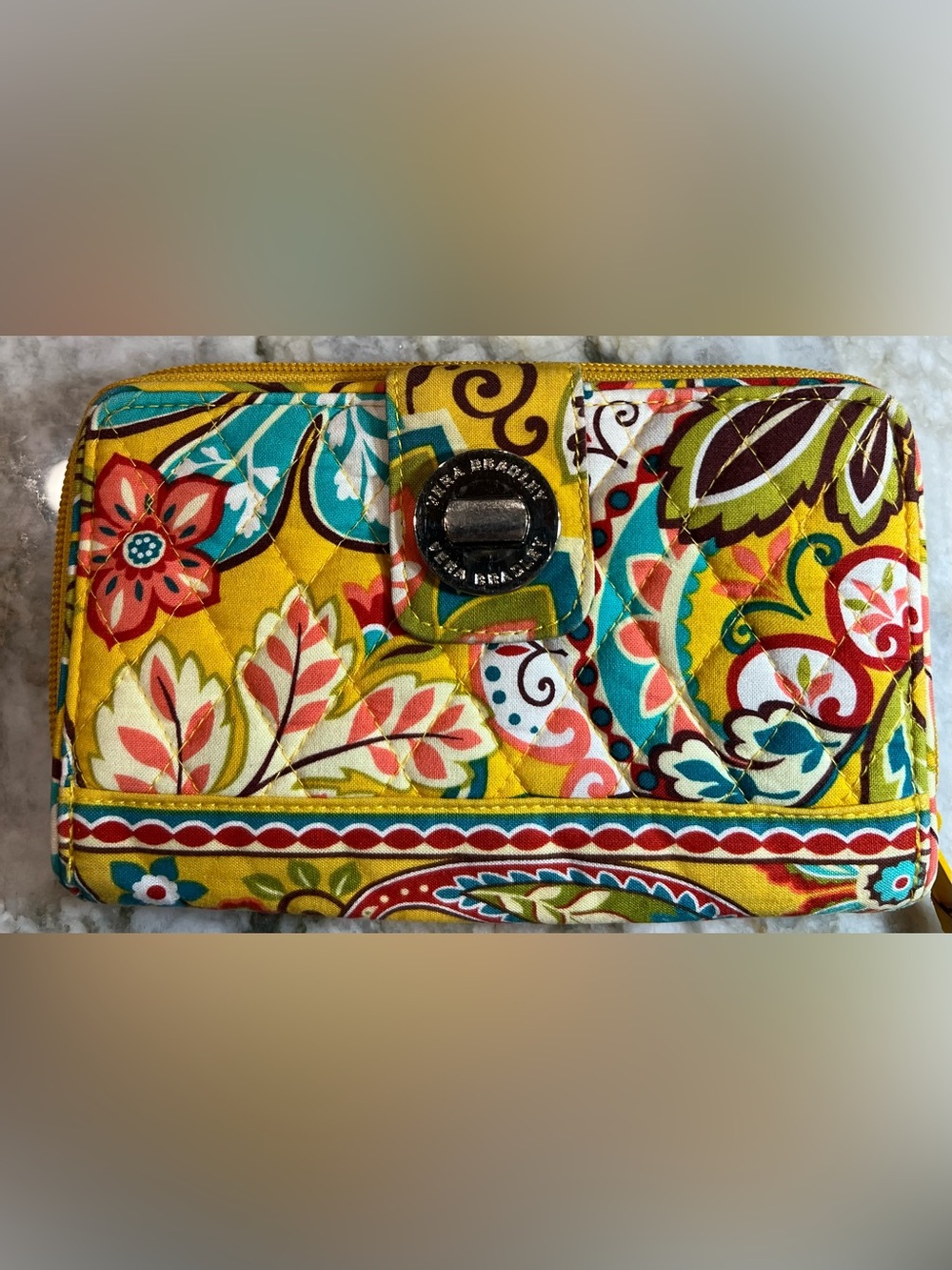 Vera Bradley Wallet EUC Yellow Floral Quilted Crossbody Bag - Vibrant Multicolor - Picture 3 of 9